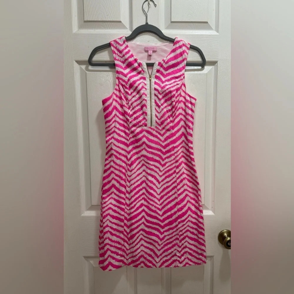 Lilly Pulitzer Penelope Shift Pink Zebron Zip Cutout Back Dress Sz 2 *Read